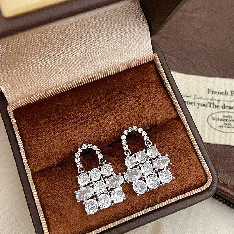 LumiLock Silver Plated Crystal Lock Bag Pendant Necklace,Earrings