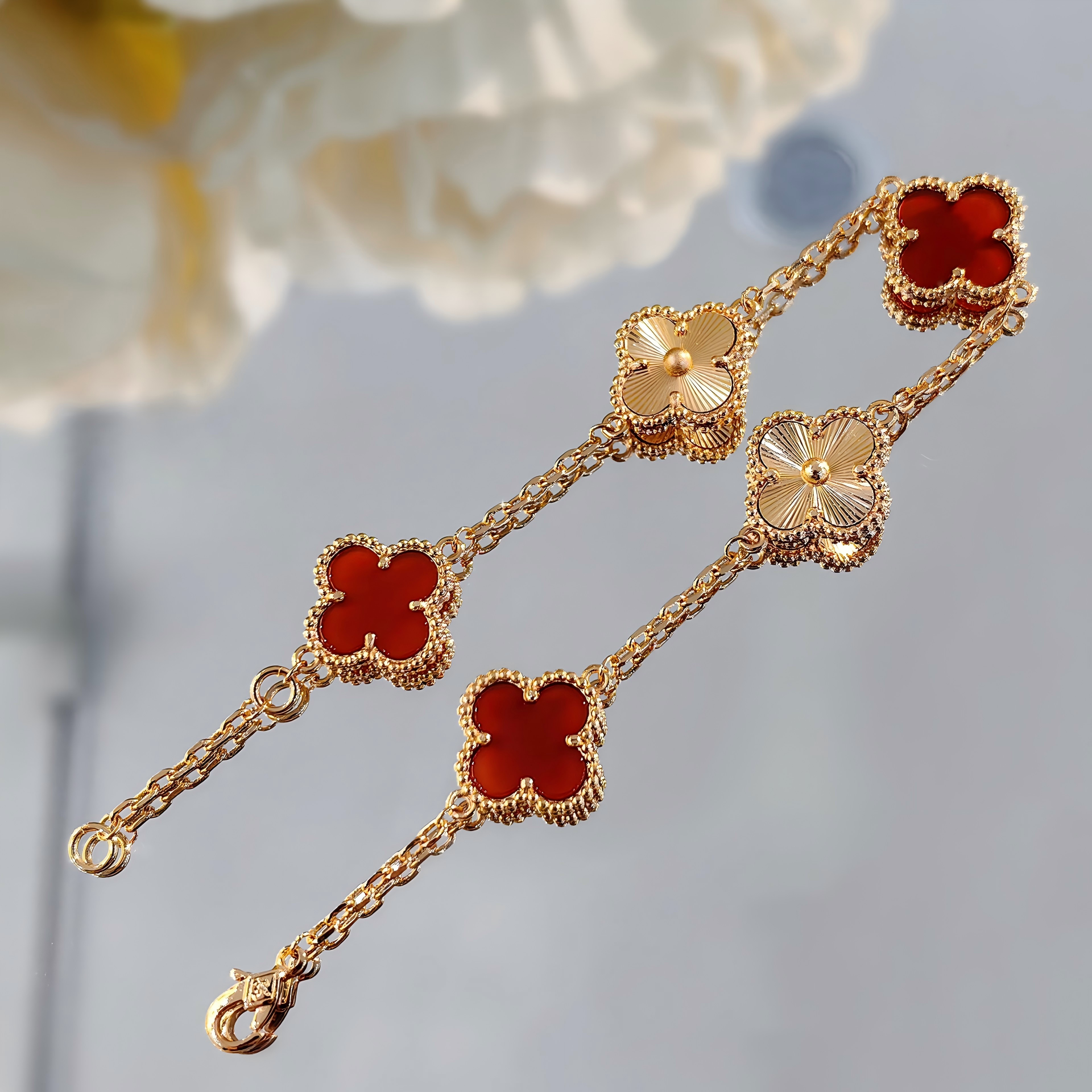 Gold Plated Copper Lucky Red Clover Bracelet