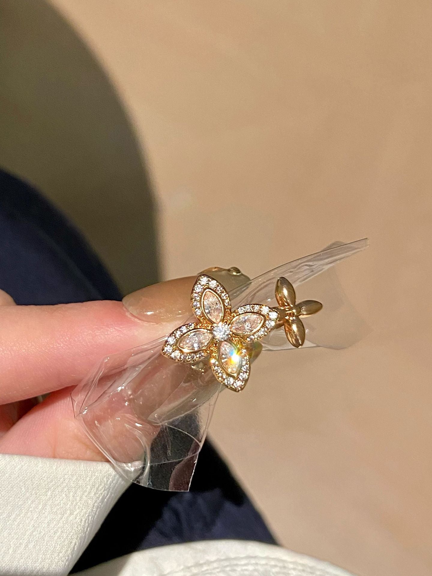 Four-Leaf Clover Flower Open-Faced Ring