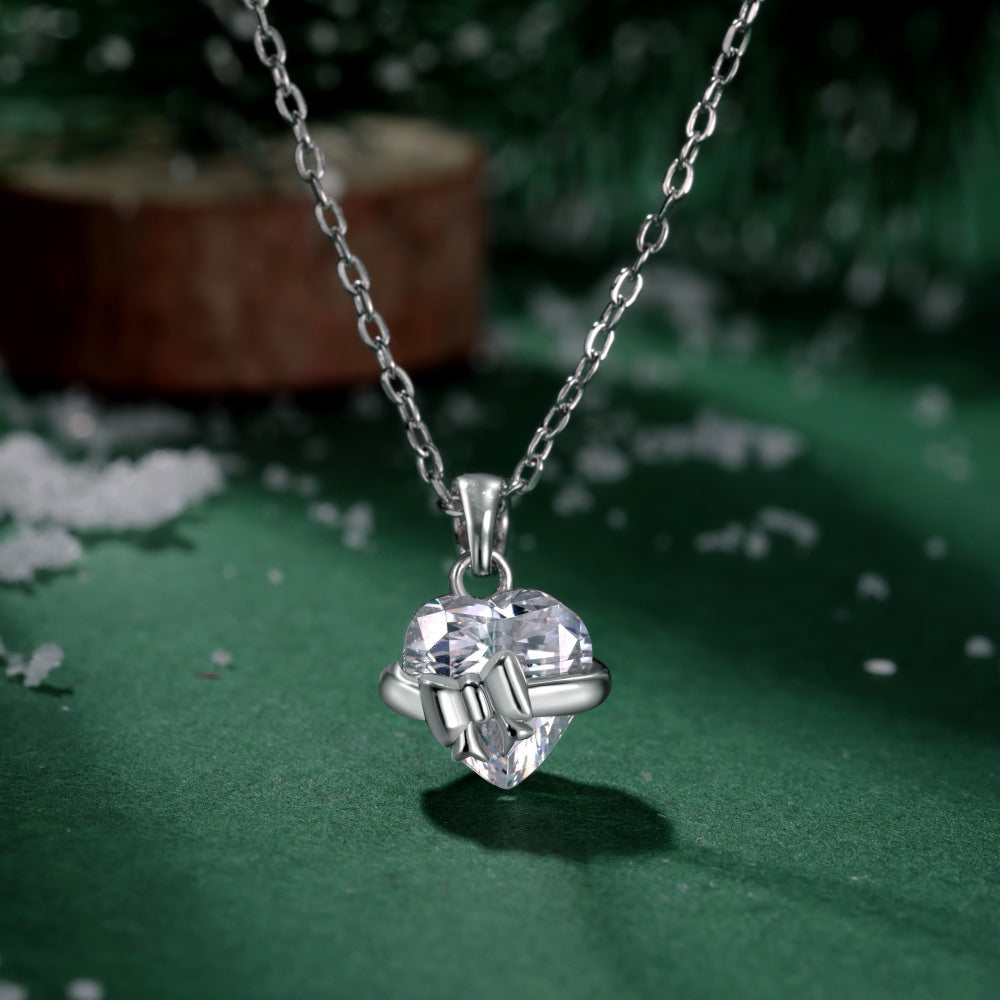 S925 Sterling Silver Rose Gold Heart-Shaped Zirconia Bow Set