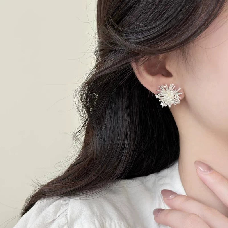 Silver Plated Starburst Bloom Stud Earrings
