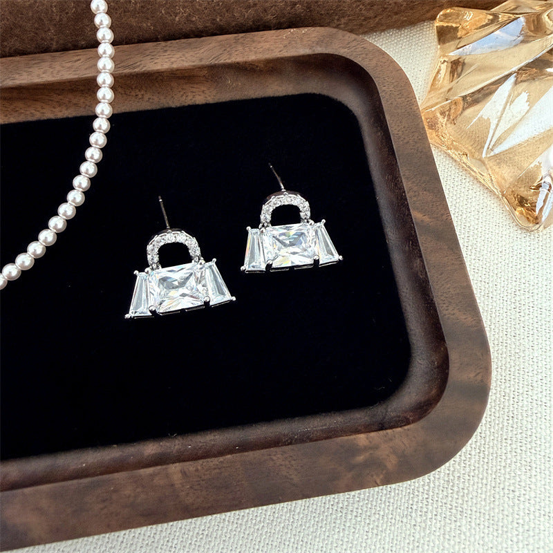 Silver Plated Princess Cut CZ Handbag Drop Earrings