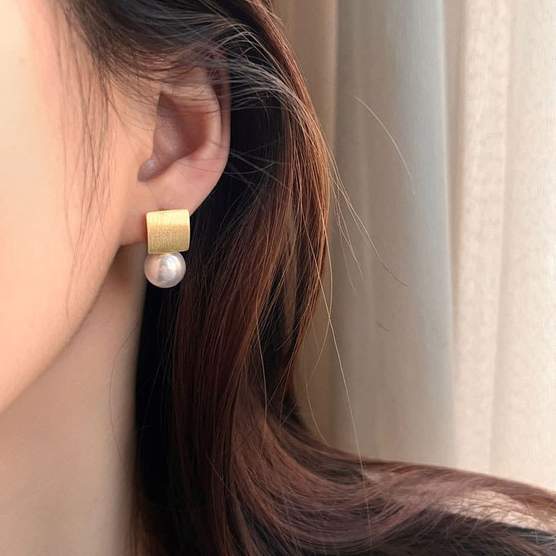 S925 Sterling Silver Square Pearl Stud Earrings