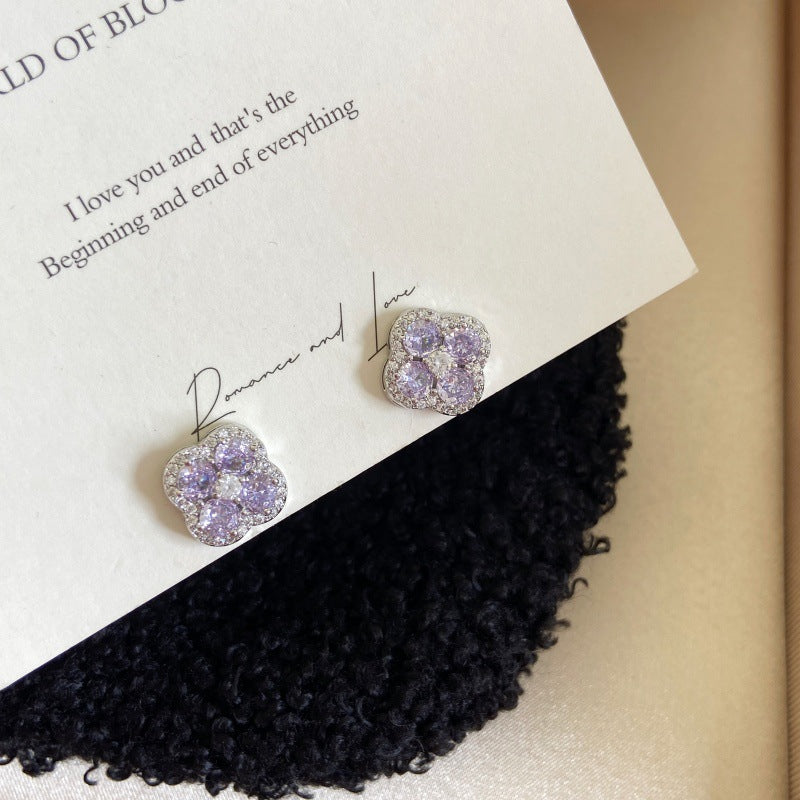 Copper Clover Zircon Stud Earrings