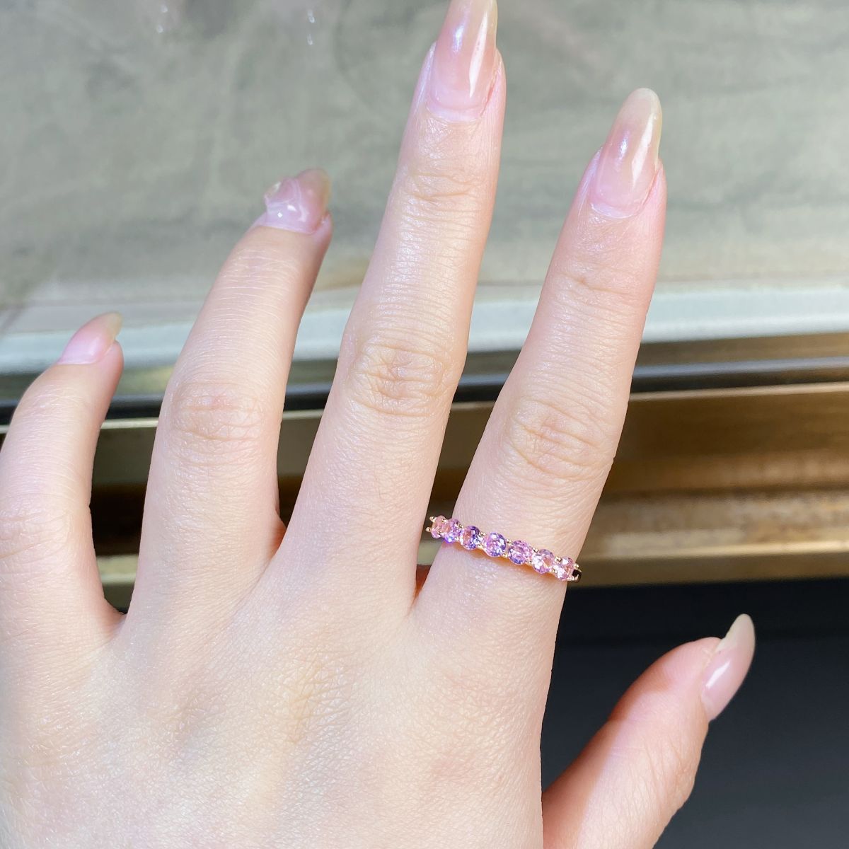 S925 Sterling Silver Pink Rhinestone Ring