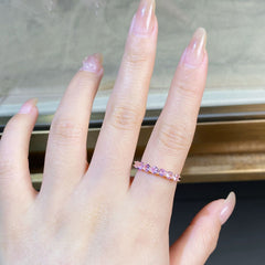 S925 Sterling Silver Pink Rhinestone Ring