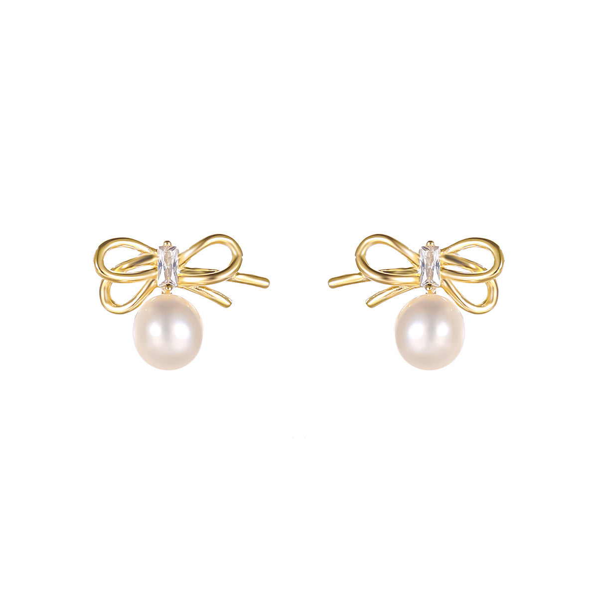 Copper Elegant Bow Pearl Stud Earrings