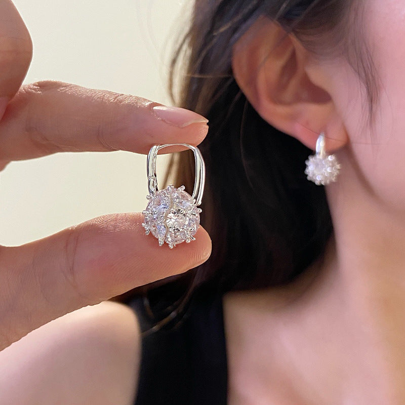 Zircon Ball Copper Huggie Earrings