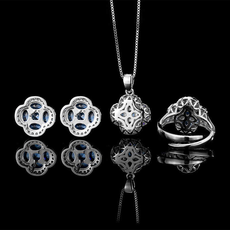 Copper Blue Clover High Carbon Diamond Jewelry Set