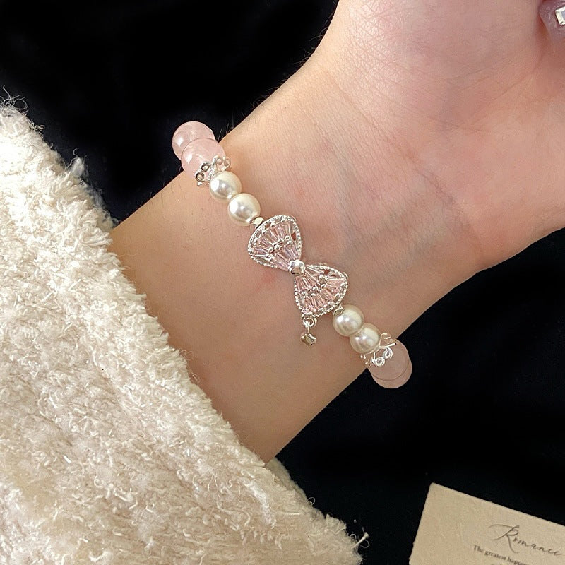Aurora Blush™ Copper Pearl, Rose Quartz & CZ Bow Bracelet
