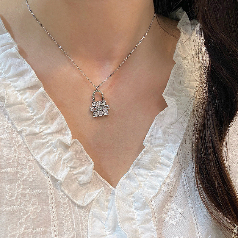 LumiLock Silver Plated Crystal Lock Bag Pendant Necklace,Earrings