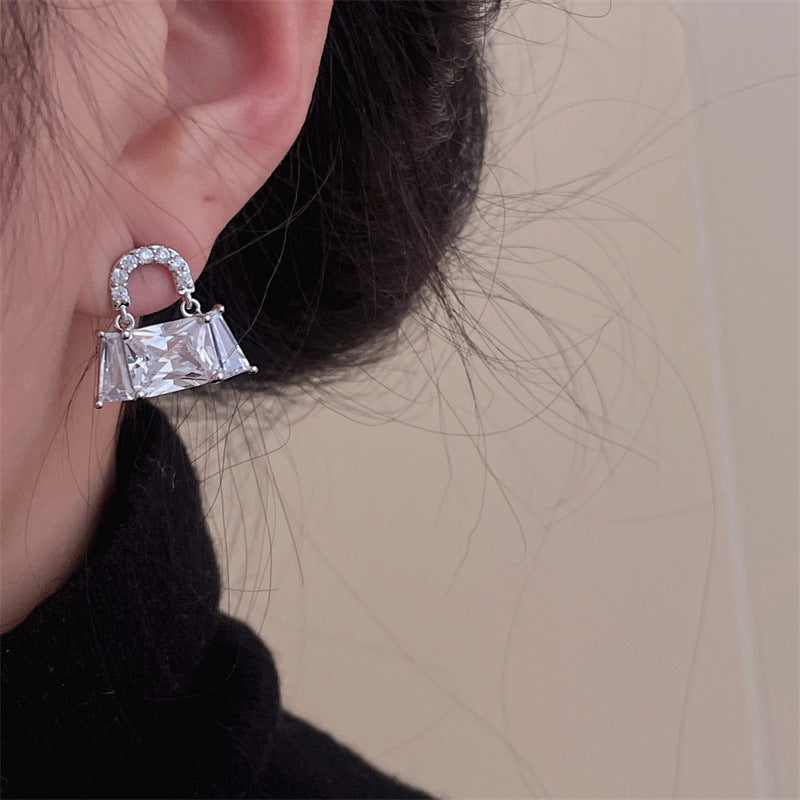 Silver Plated Princess Cut CZ Handbag Drop Earrings