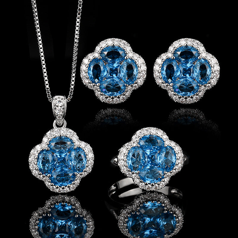 Copper Blue Clover High Carbon Diamond Jewelry Set