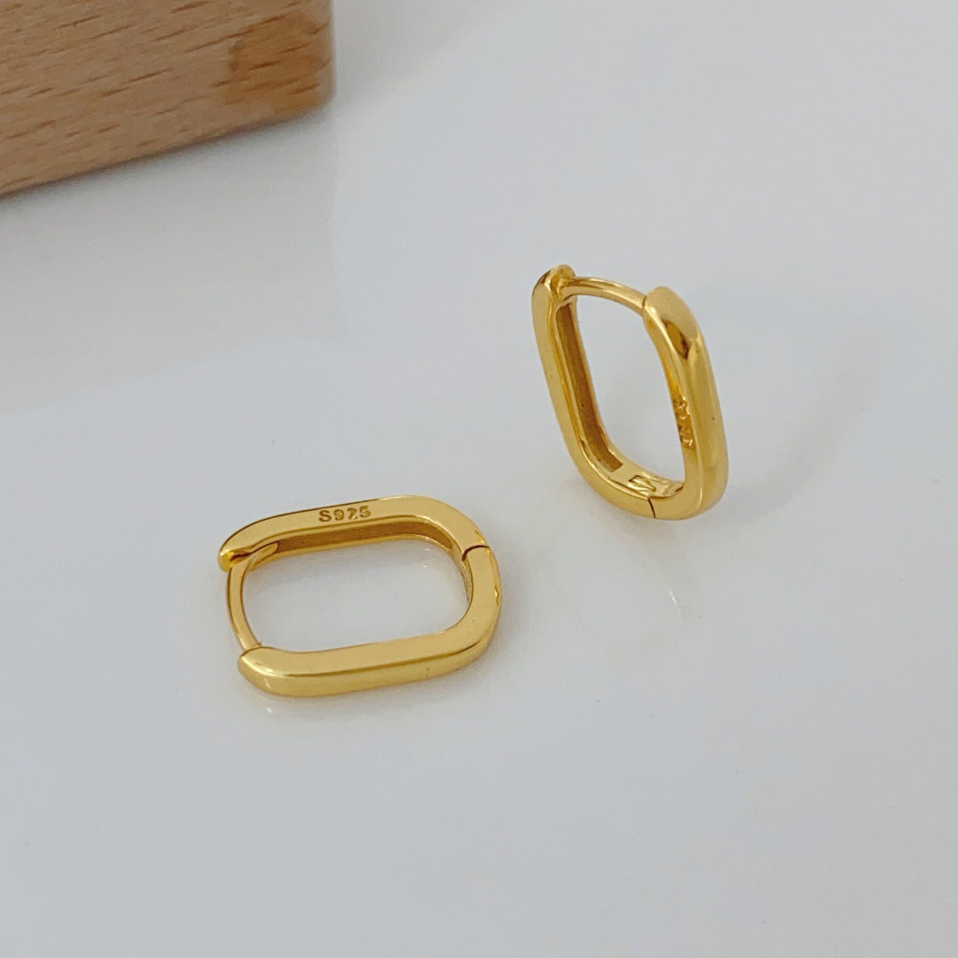 Luna Oval Hoop Earrings – S925 Sterling Silver Minimalist Oval Huggie Hoops