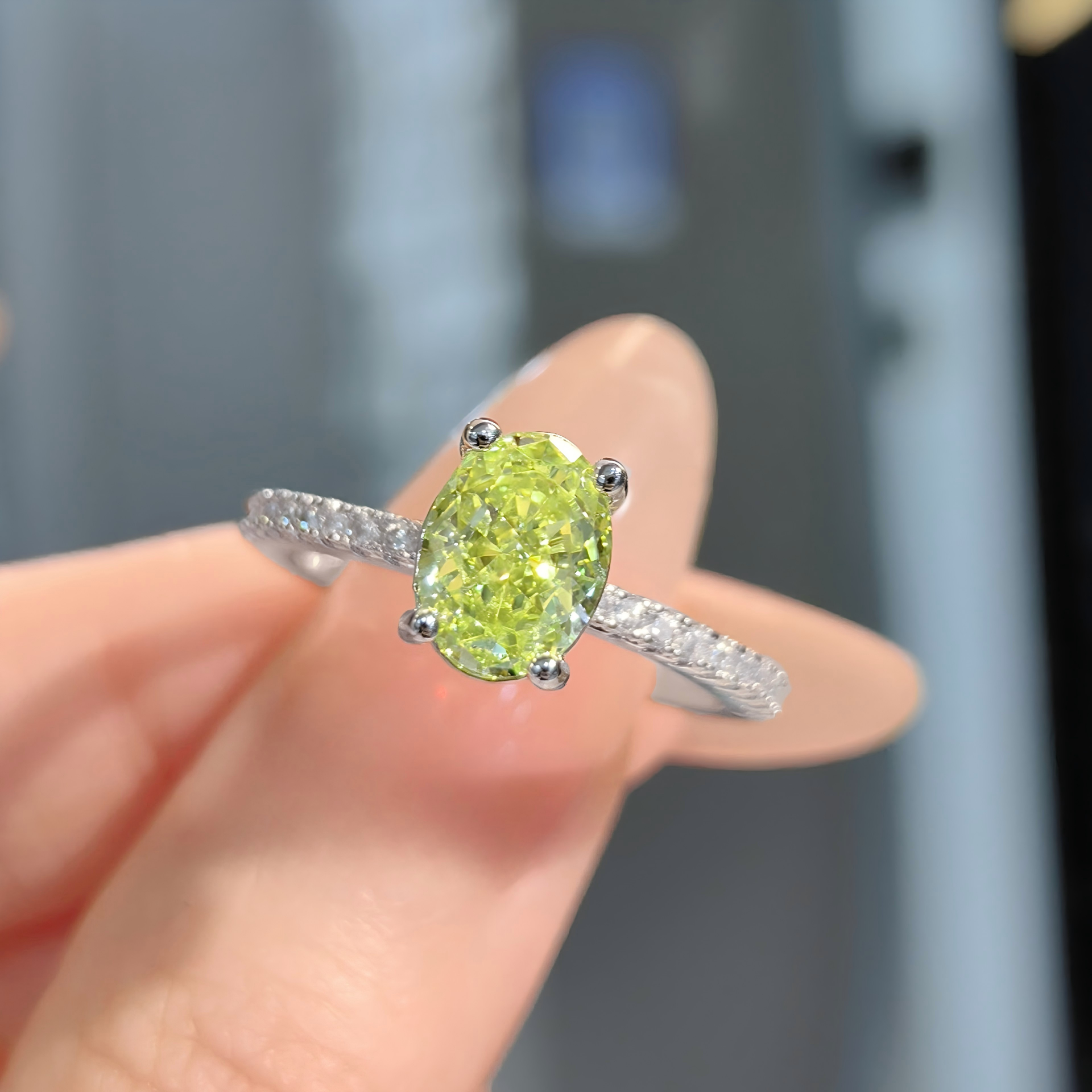 High Carbon Diamond Oval Engagement Ring