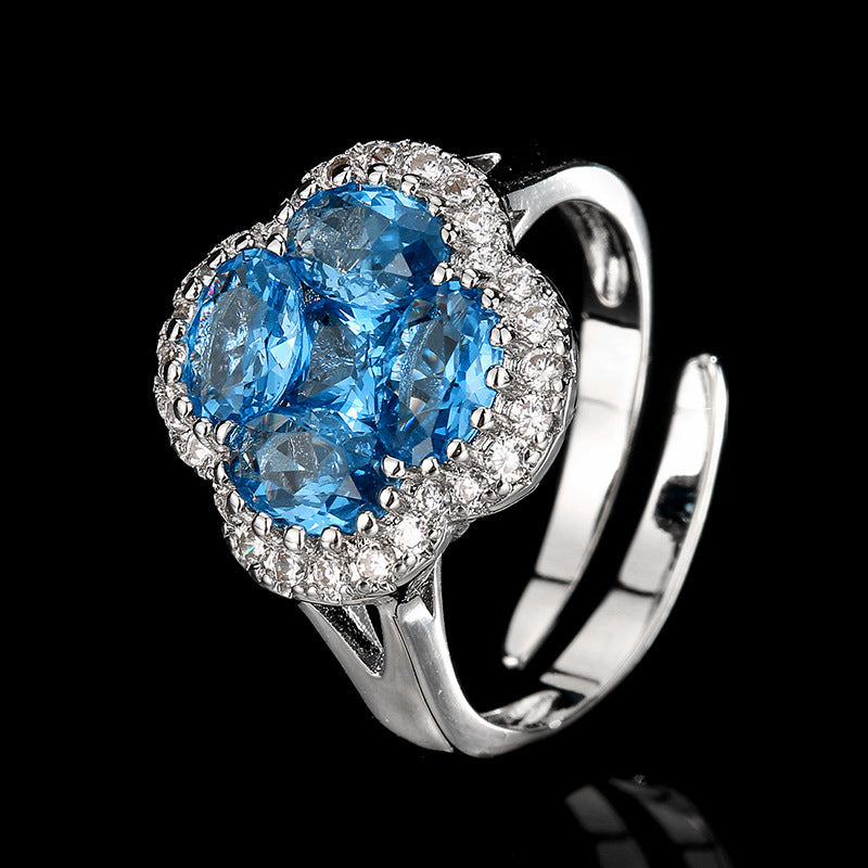 Copper Blue Clover High Carbon Diamond Jewelry Set