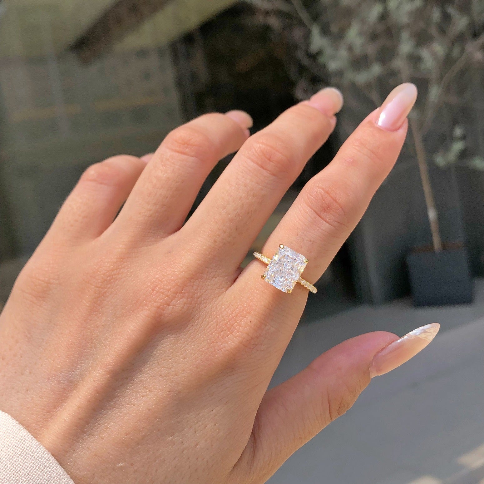 Aurora Prism S925 Sterling Silver Emerald Cut 8A CZ Ring