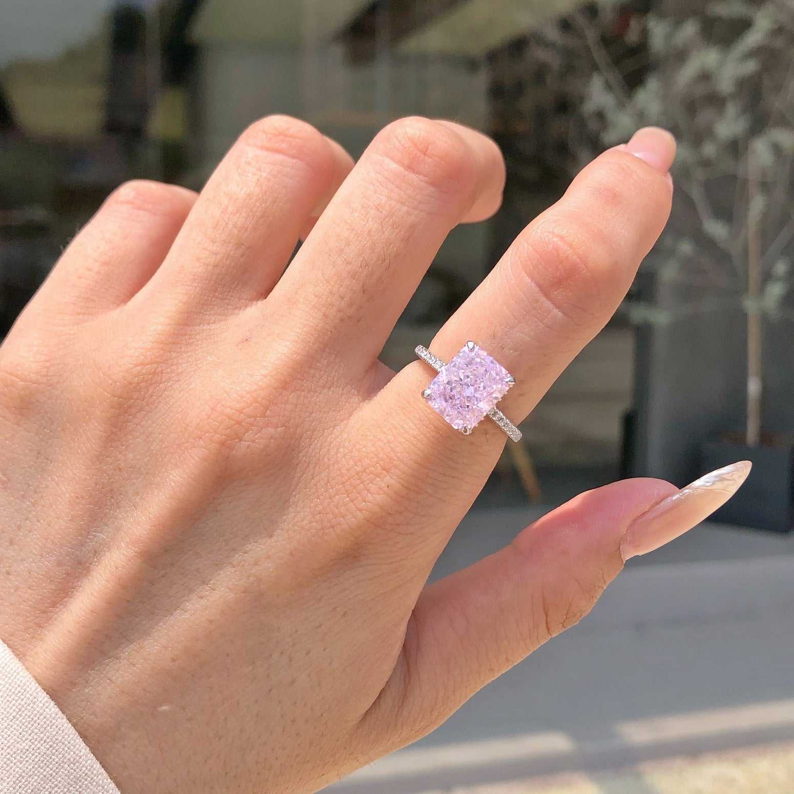 Aurora Prism S925 Sterling Silver Emerald Cut 8A CZ Ring