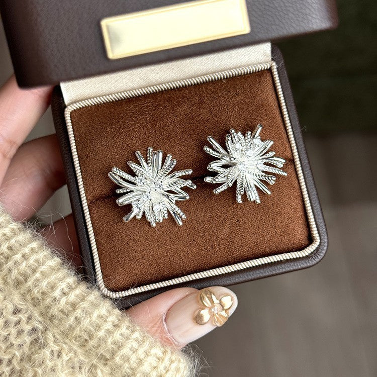 Silver Plated Starburst Bloom Stud Earrings