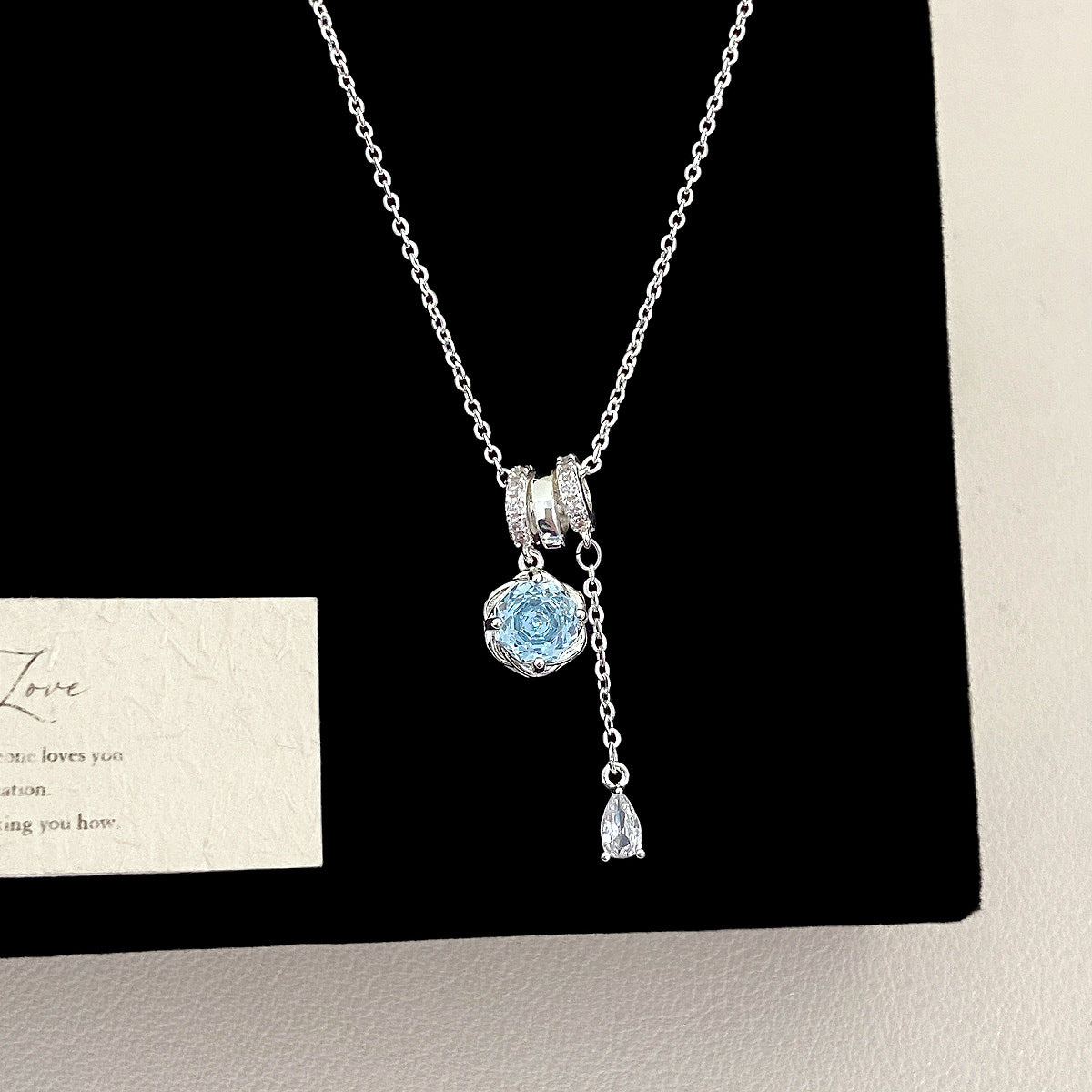 Light Blue Zircon Copper Pendant Necklace