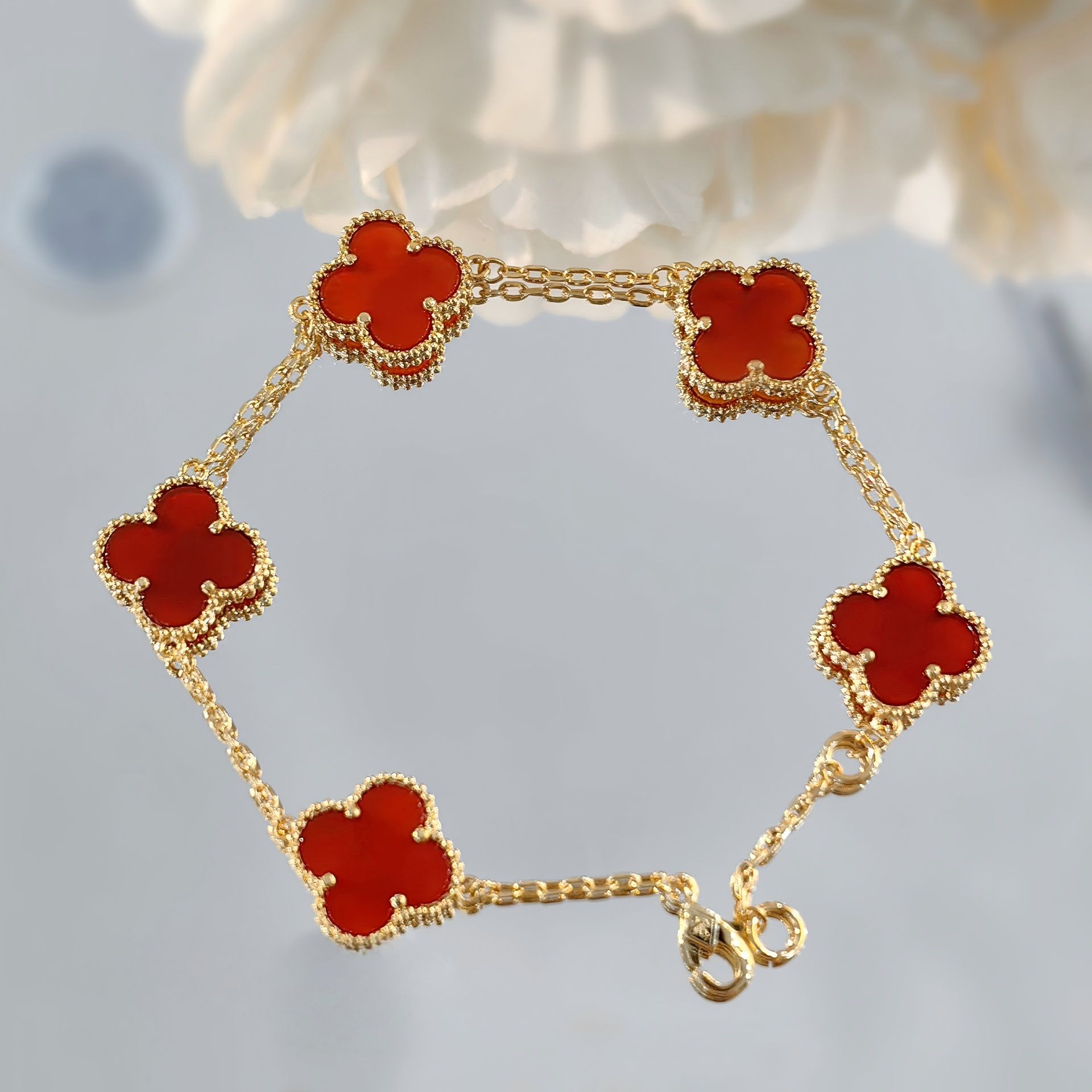 Gold Plated Copper Lucky Red Clover Bracelet