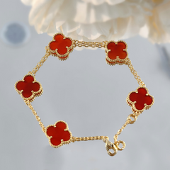 Gold Plated Copper Lucky Red Clover Bracelet