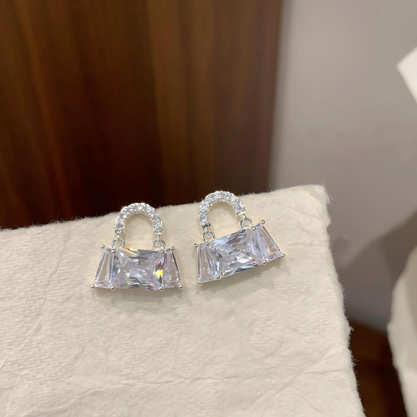 Silver Plated Princess Cut CZ Handbag Drop Earrings