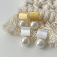 S925 Sterling Silver Square Pearl Stud Earrings