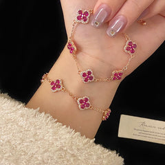 Rose Gold Copper Ruby Clover Zircon Bracelet