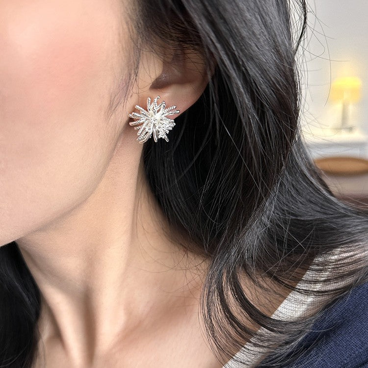 Silver Plated Starburst Bloom Stud Earrings