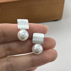 S925 Sterling Silver Square Pearl Stud Earrings