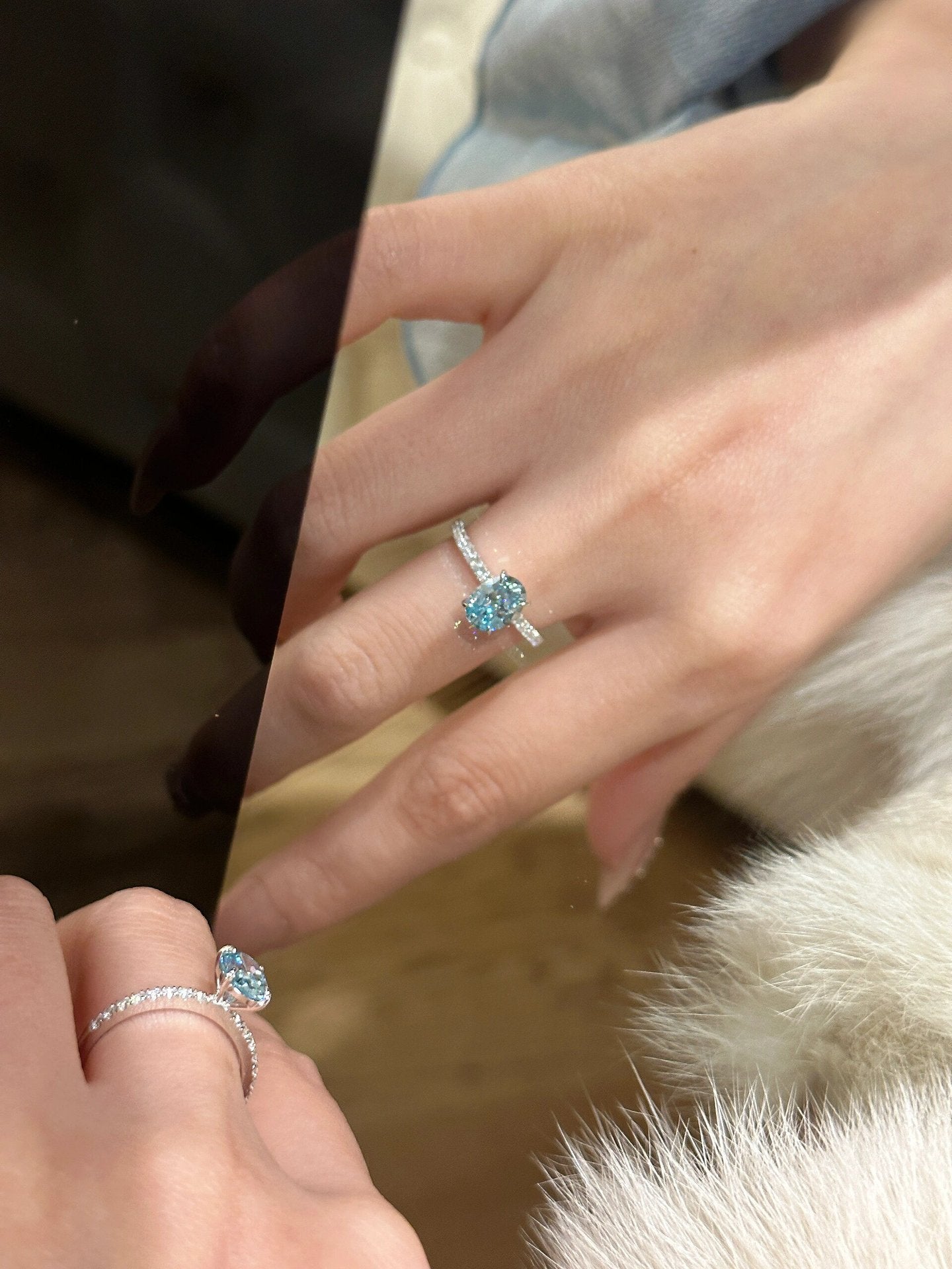 Glacier Blue Oval Halo Sterling Silver Jewelry Set