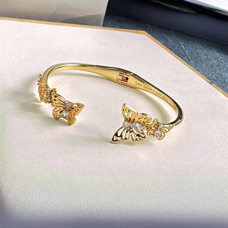 Golden Butterfly Garden Cuff Bracelet