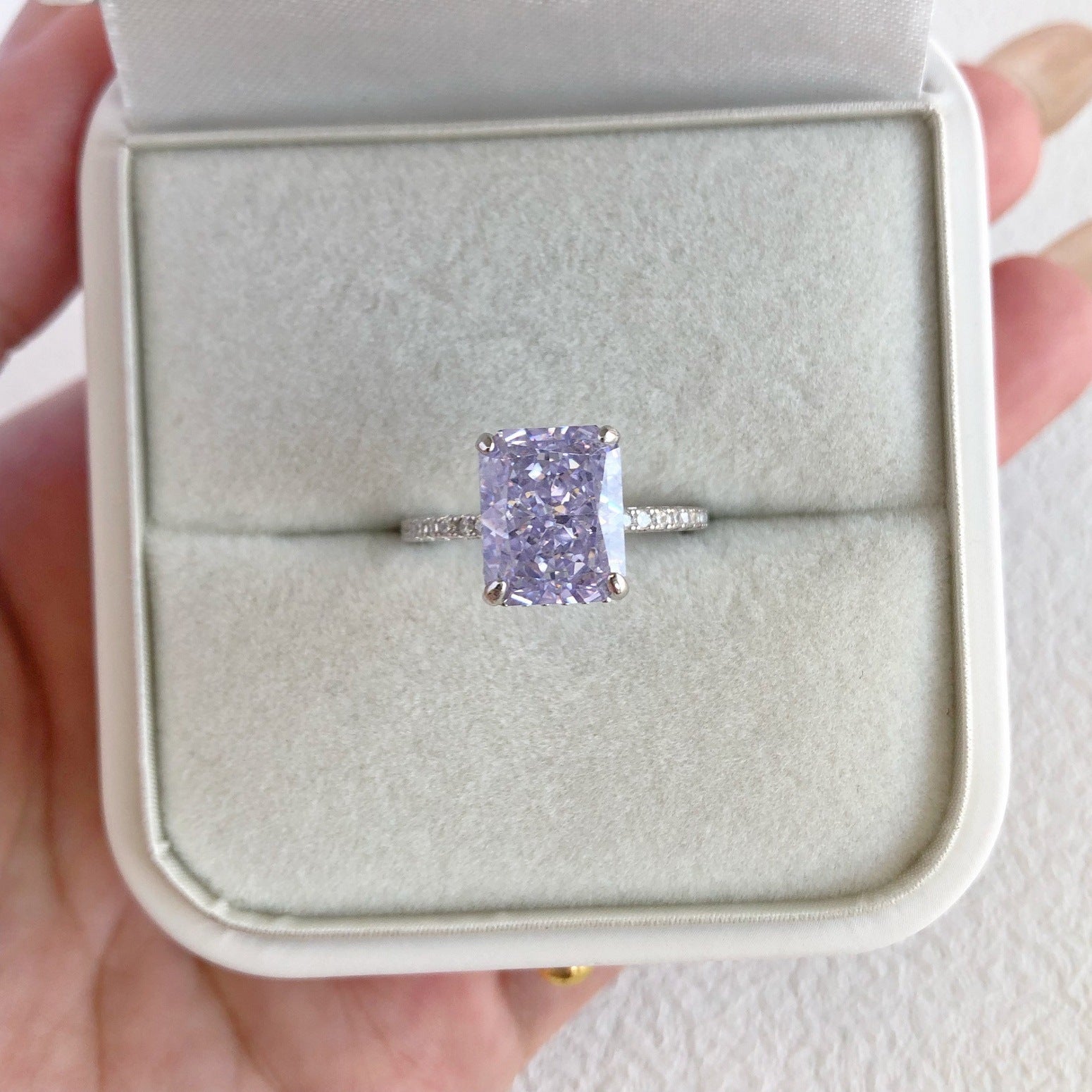 Aurora Prism S925 Sterling Silver Emerald Cut 8A CZ Ring