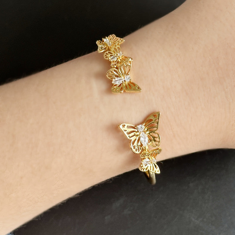 Golden Butterfly Garden Cuff Bracelet