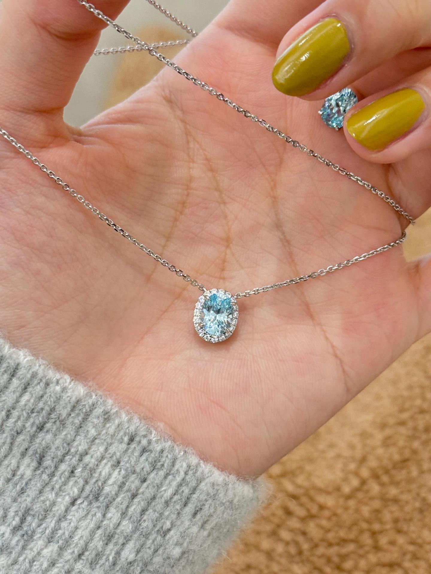 Glacier Blue Oval Halo Sterling Silver Jewelry Set