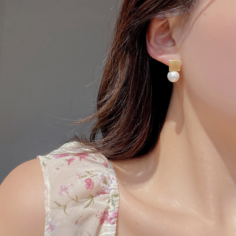S925 Sterling Silver Square Pearl Stud Earrings