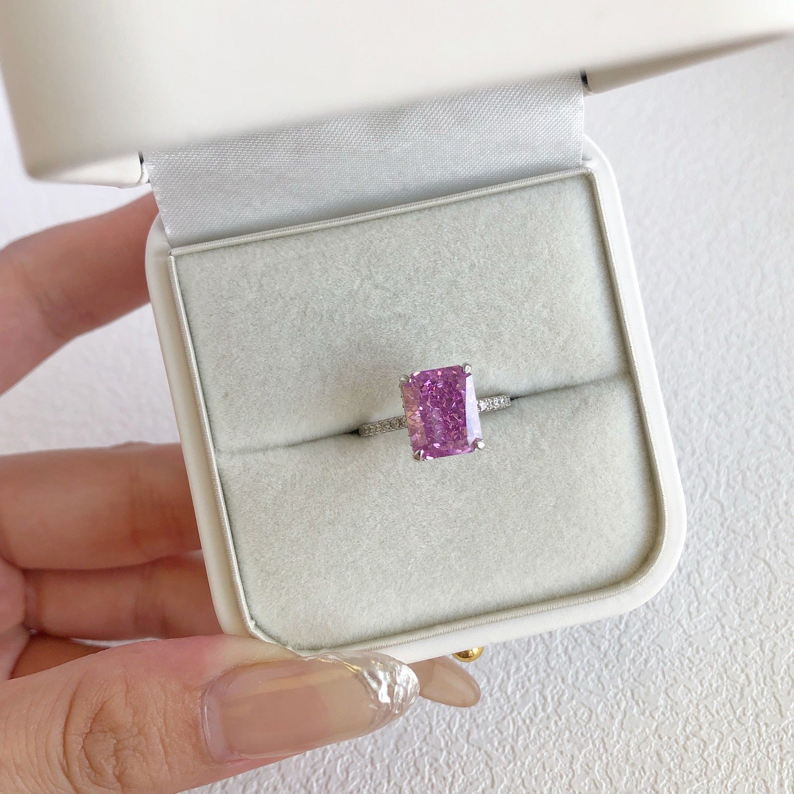 Aurora Prism S925 Sterling Silver Emerald Cut 8A CZ Ring