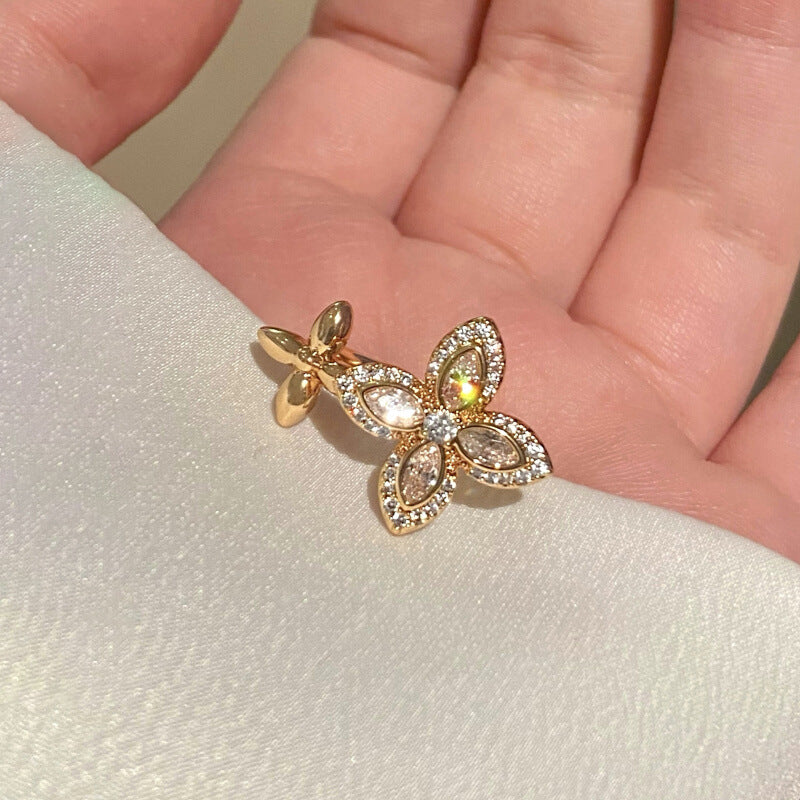 Four-Leaf Clover Flower Open-Faced Ring