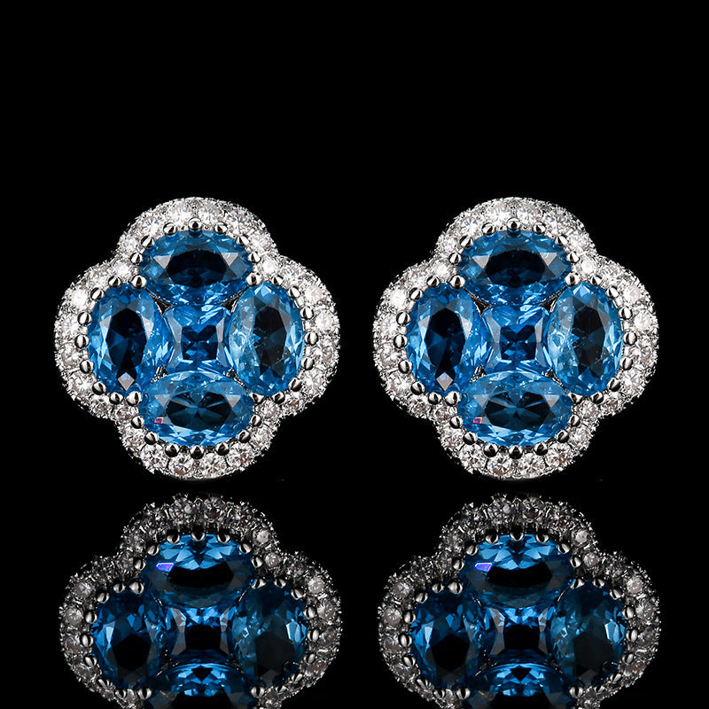 Copper Blue Clover High Carbon Diamond Jewelry Set