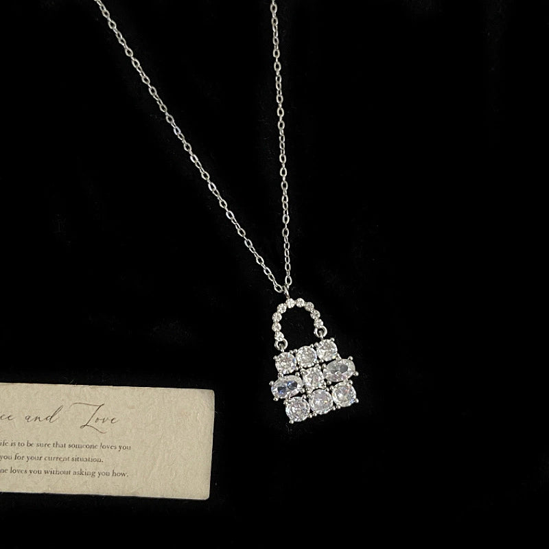 LumiLock Silver Plated Crystal Lock Bag Pendant Necklace,Earrings
