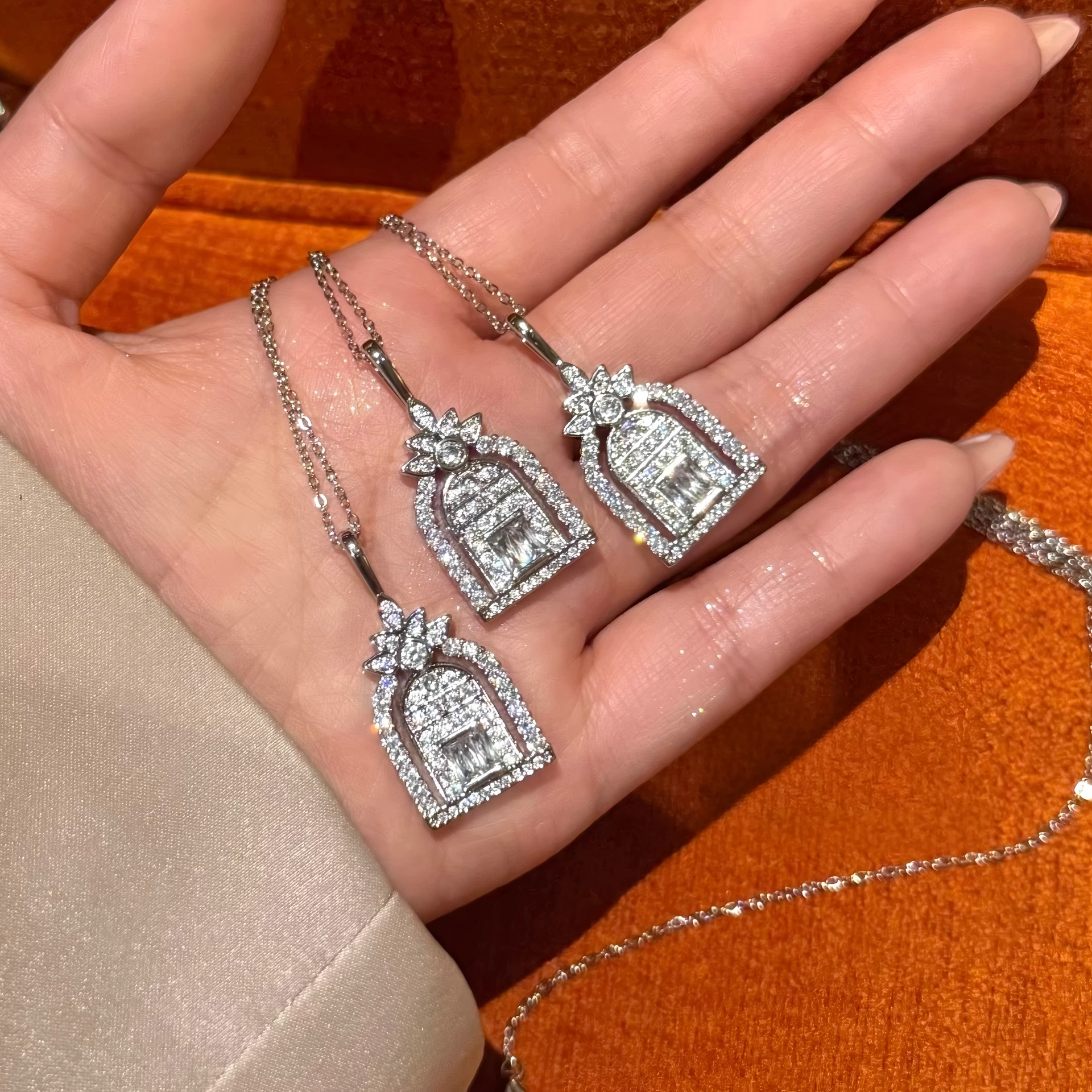 Copper Floral Arch Zircon Necklace
