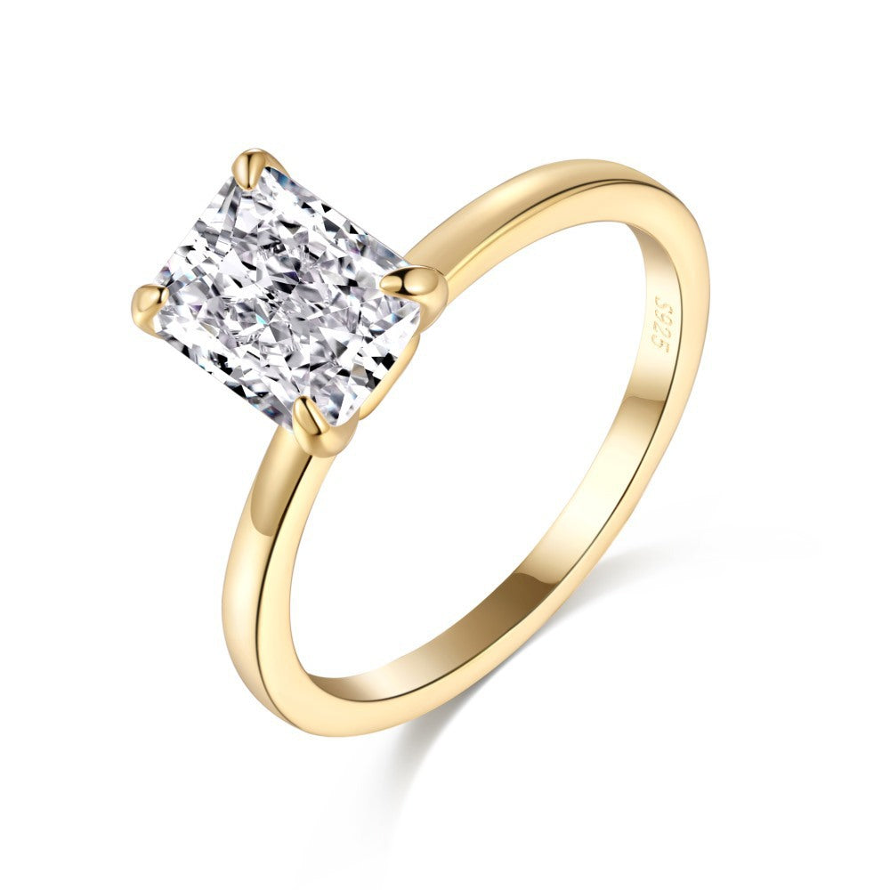 S925 Sterling Silver 8A Ice Cut CZ Classic Solitaire Ring