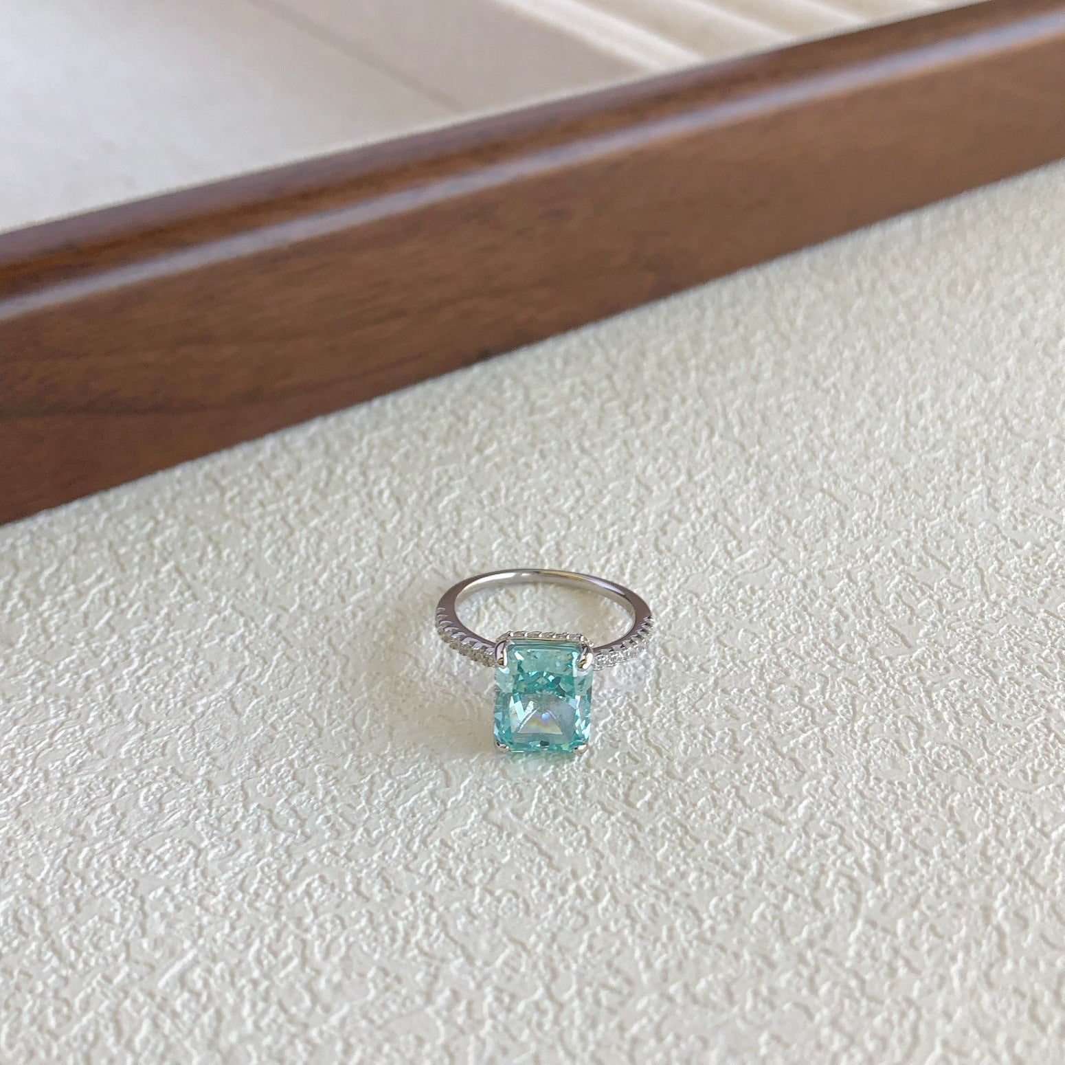 Aurora Prism S925 Sterling Silver Emerald Cut 8A CZ Ring