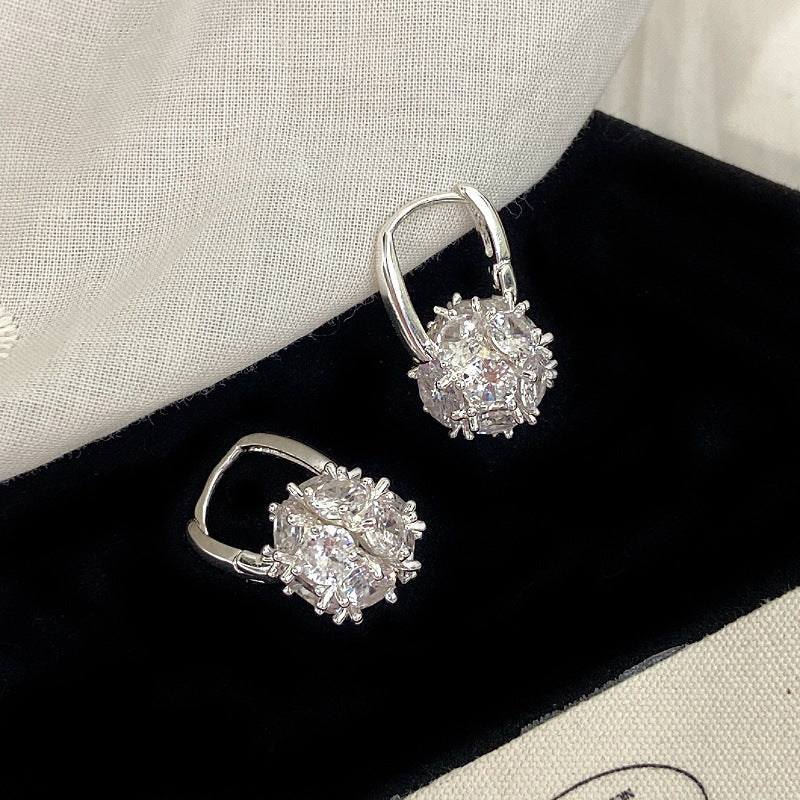 Zircon Ball Copper Huggie Earrings