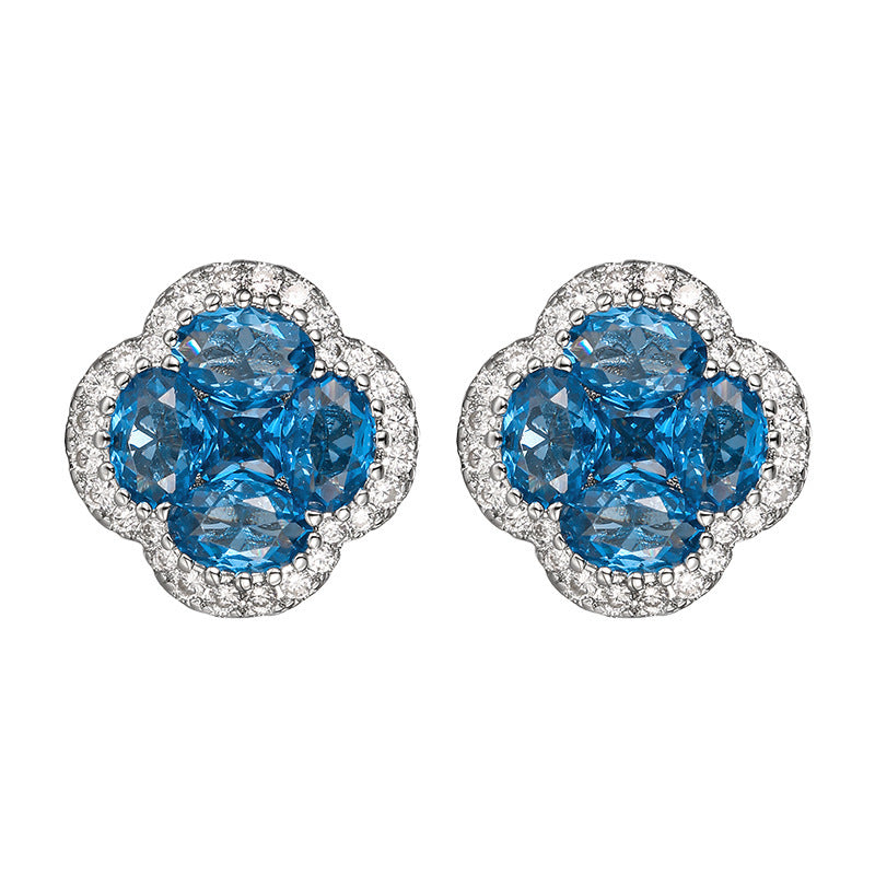 Copper Blue Clover High Carbon Diamond Jewelry Set