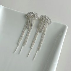 Celeste Crystal Bow Tassel Earrings