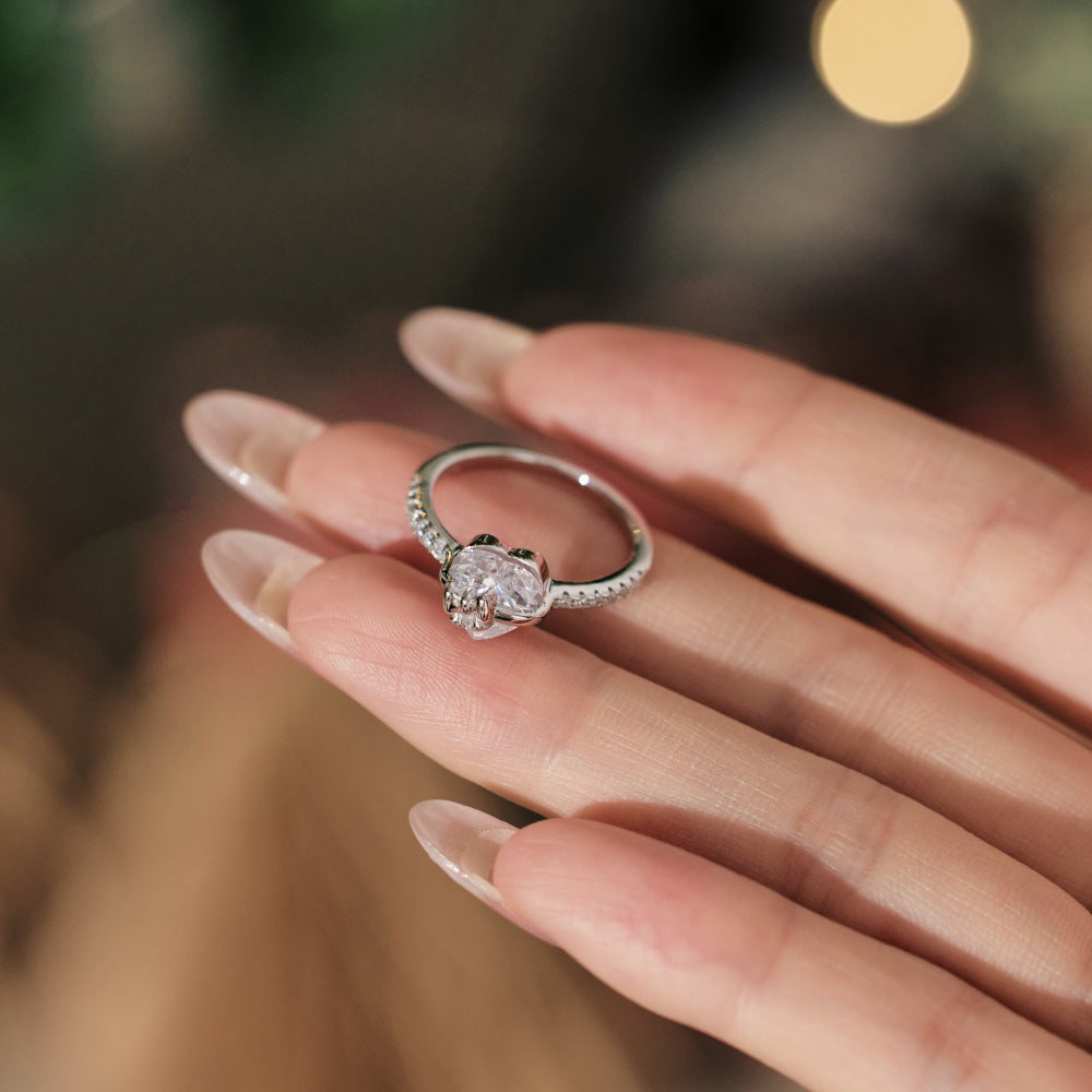 S925 Sterling Silver Rose Gold Heart-Shaped Zirconia Bow Set