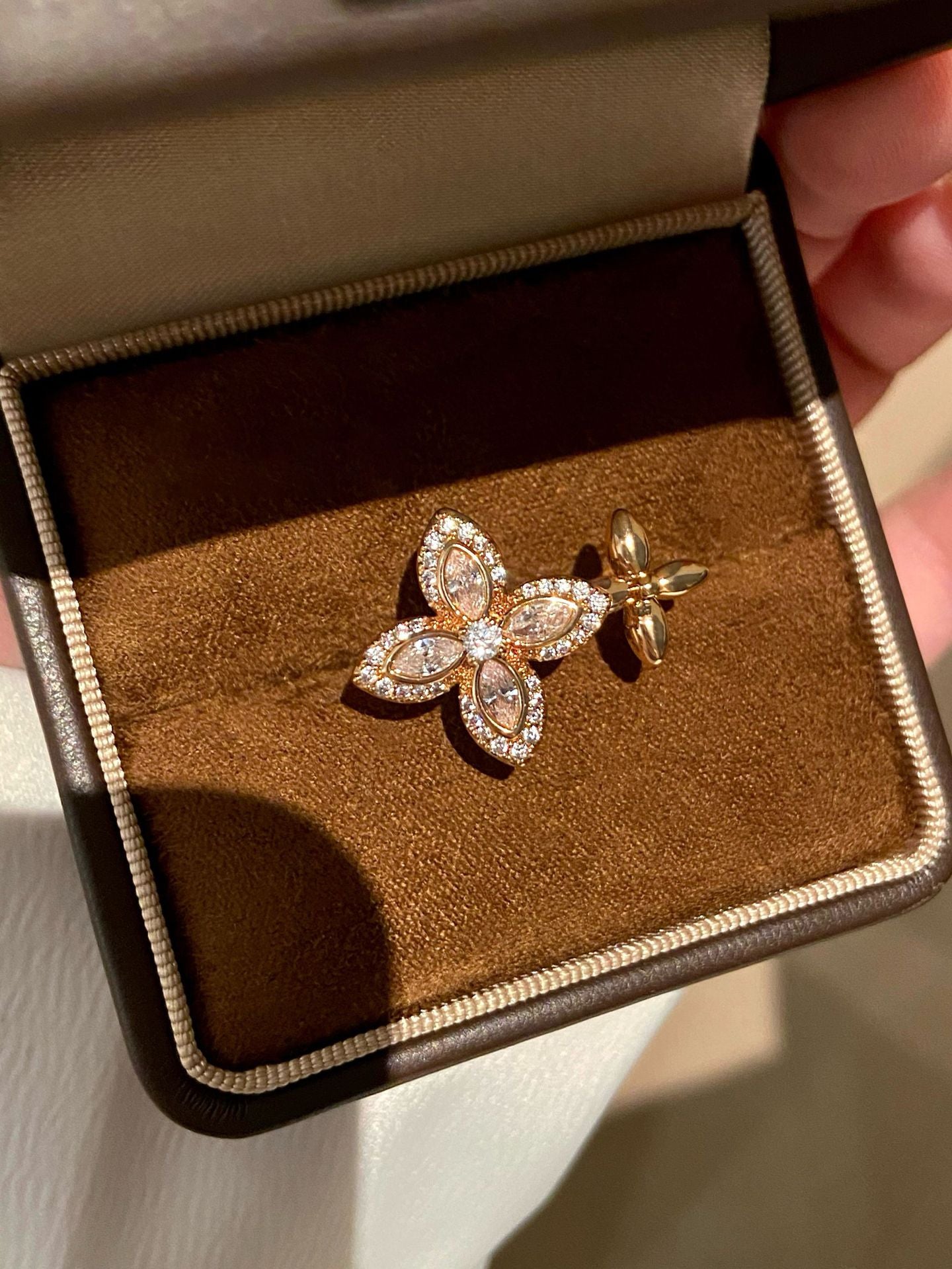 Four-Leaf Clover Flower Open-Faced Ring