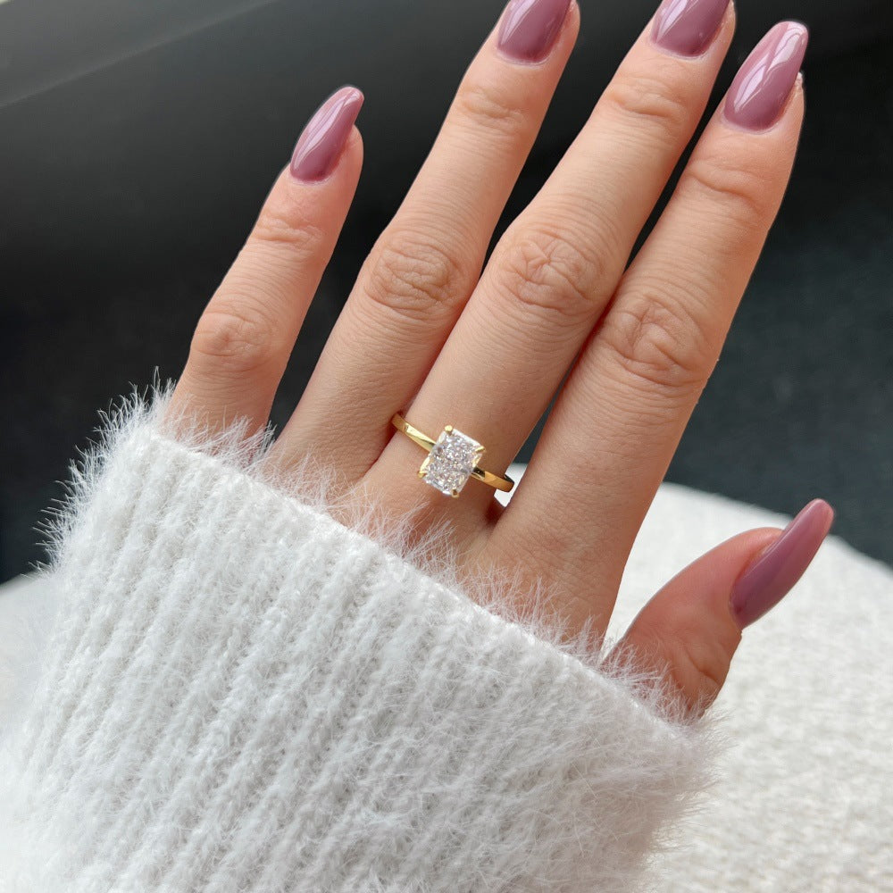 S925 Sterling Silver 8A Ice Cut CZ Classic Solitaire Ring